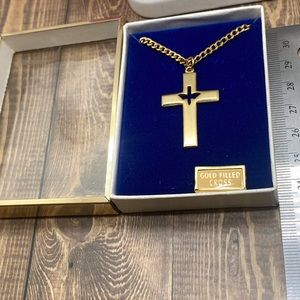 Vintage Chapel NIB 14K gold filled cross pendant chain necklace 24" religious